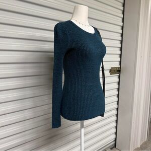 Y2K Preppy Blue Ribbed Fitted Sweater Top